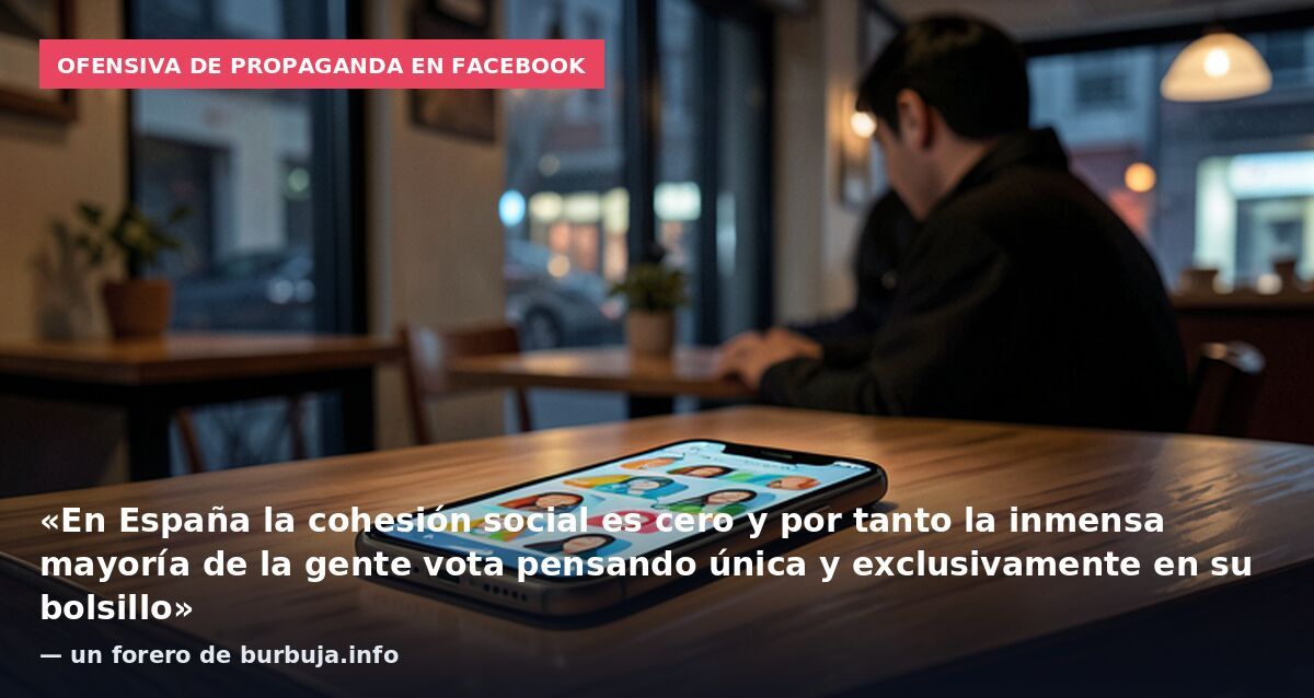 Ofensiva de propaganda en Facebook: «En España la cohesión social es cero y por tanto la inmensa mayoría de la gente vota pensando única y exclusivamente en su bolsillo» — un forero de burbuja.info