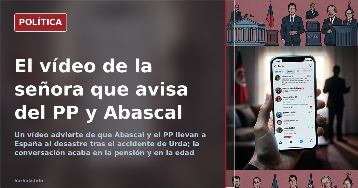 Ilustración editorial de una señora ante una urna y un atril con las siglas PP y Vox en una discusión sobre pensiones