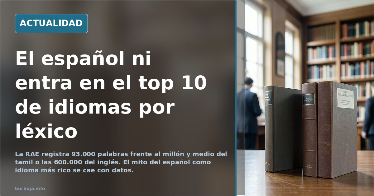 Comparación visual entre diccionarios de distintos idiomas apilados sobre una mesa, con la RAE en el centro y el tamil destac