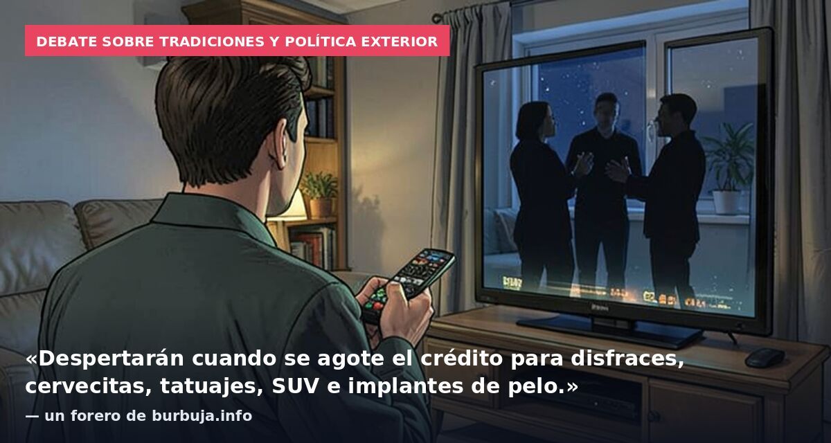Debate sobre tradiciones y política exterior: «Despertarán cuando se agote el crédito para disfraces, cervecitas, tatuajes, SUV e implantes de pelo.» — un forero de burbuja.info