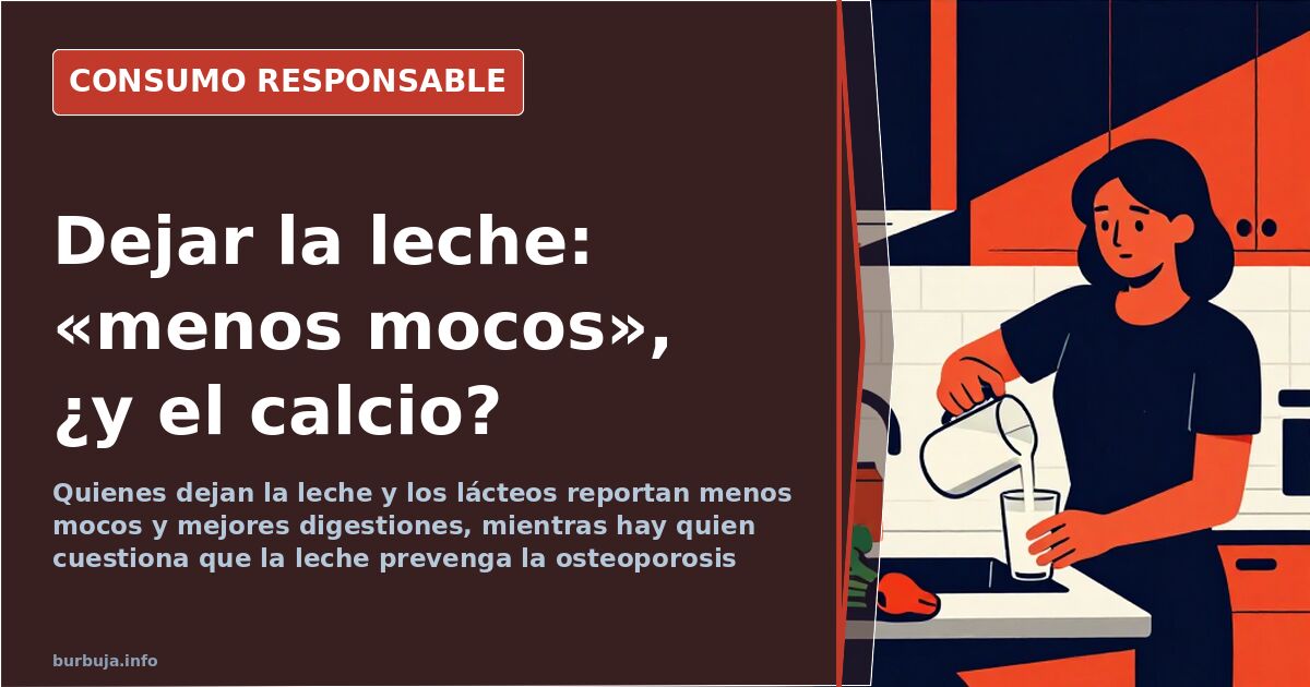 Vaso de leche junto a frutos secos y verduras de hoja verde, alternativas al calcio lácteo