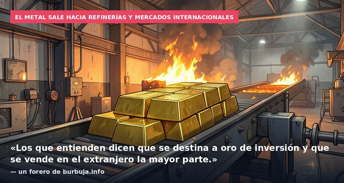 El metal sale hacia refinerías y mercados internacionales: «Los que entienden dicen que se destina a oro de inversión y que se vende en el extranjero la mayor parte.» — un forero de burbuja.info