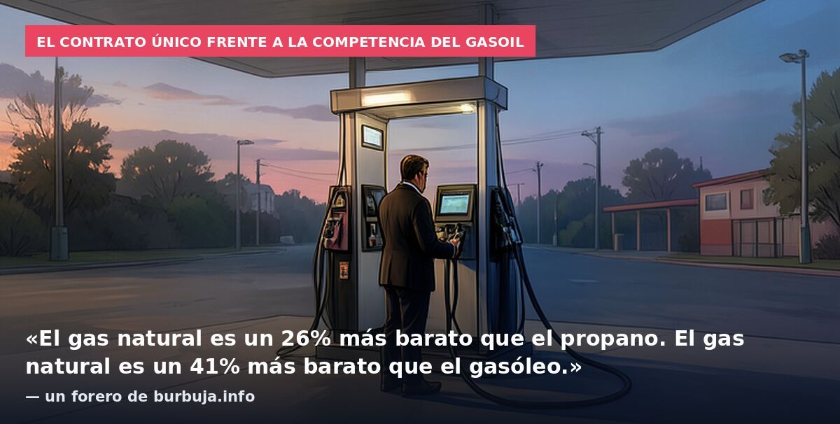 El contrato único frente a la competencia del gasoil: «El gas natural es un 26% más barato que el propano. El gas natural es un 41% más barato que el gasóleo.» — un forero de burbuja.info