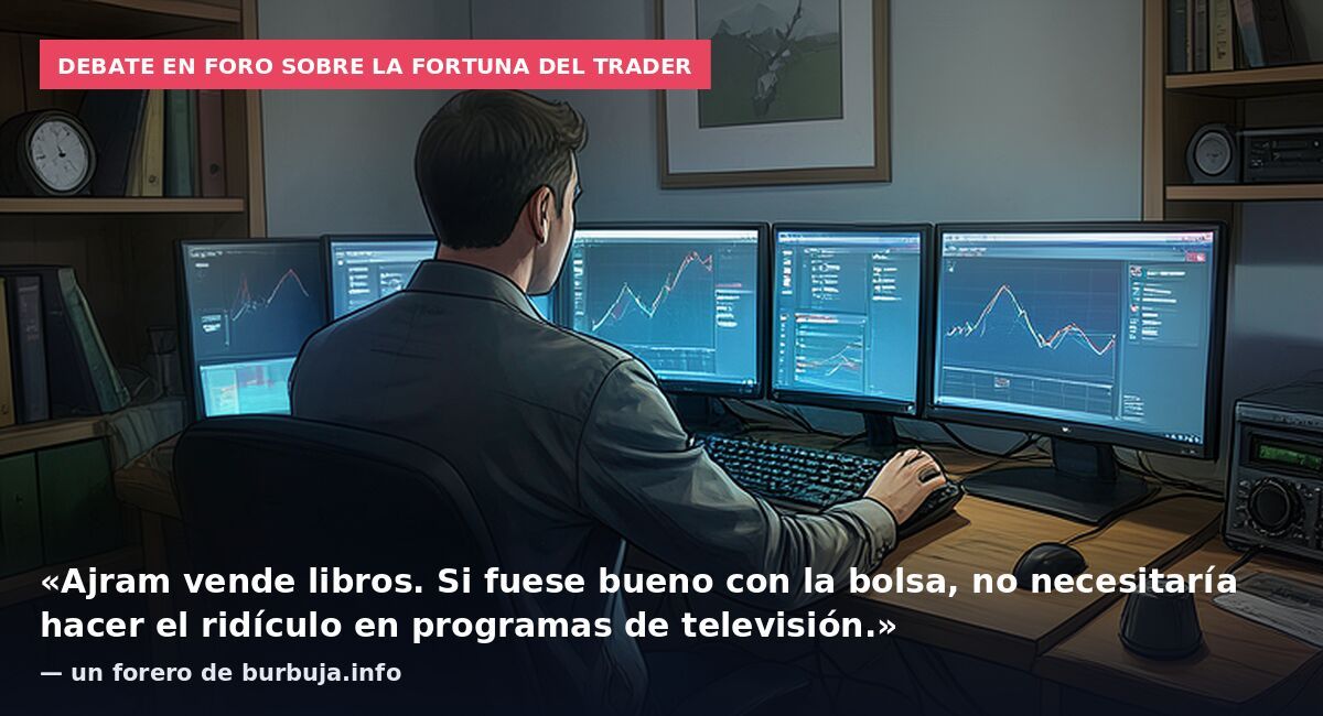 Debate en foro sobre la fortuna del trader: «Ajram vende libros. Si fuese bueno con la bolsa, no necesitaría hacer el ridículo en programas de televisión.» — un forero de burbuja.info