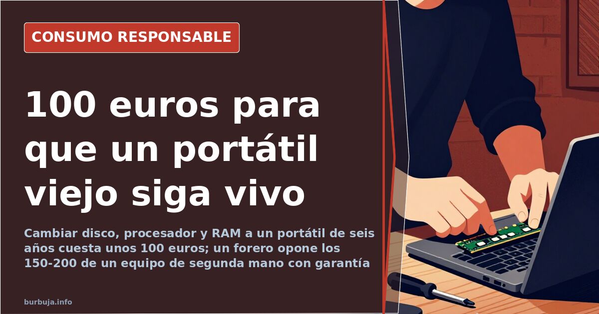 Portátil antiguo abierto sobre una mesa con sus componentes a la vista