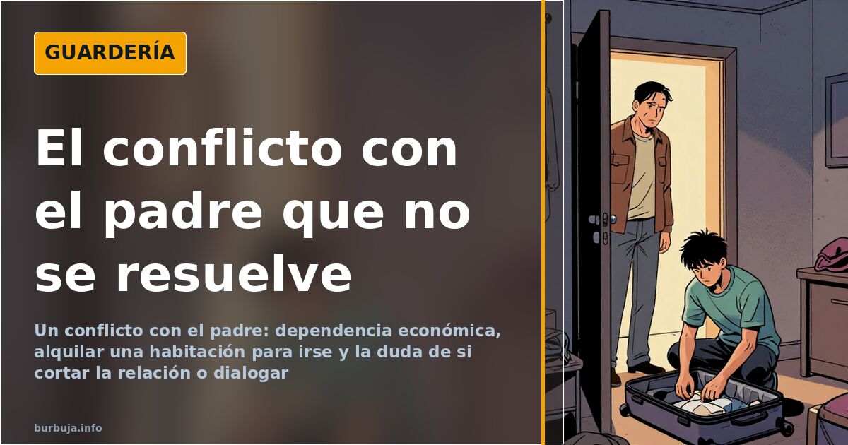 Ilustración de un hijo adulto de espaldas ante la puerta cerrada de la casa familiar, escena sobre no soportar a mi padre