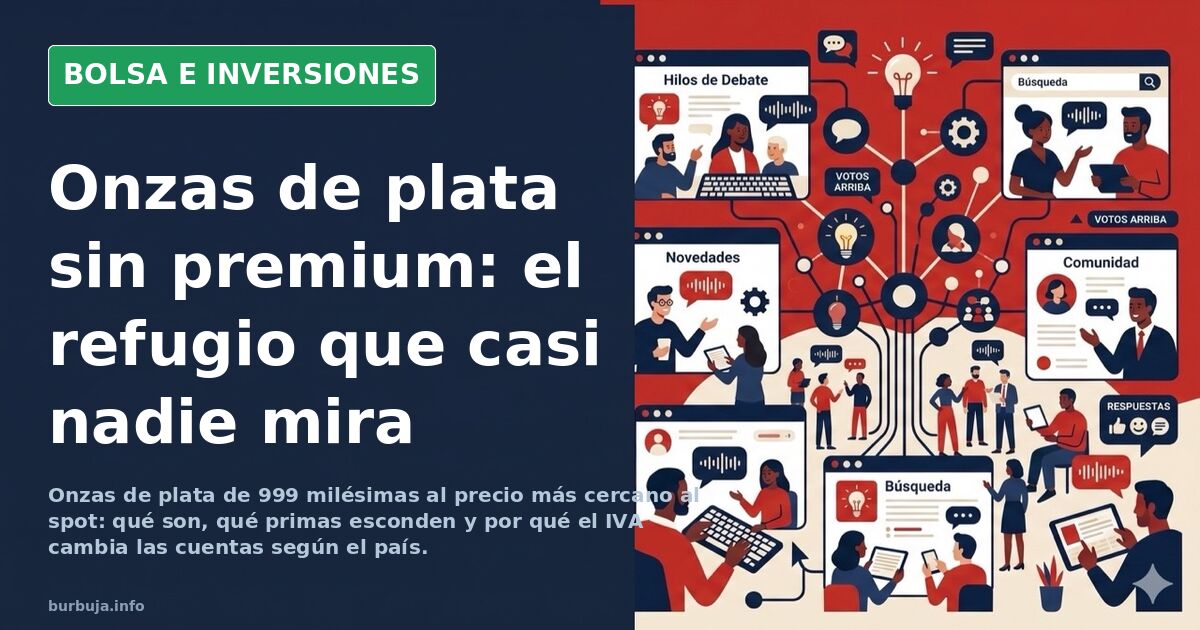 Monedas de plata bullion sin premium apiladas en tubos sobre fondo oscuro con gráficos de cotización