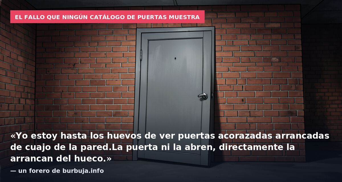 El fallo que ningún catálogo de puertas muestra: «Yo estoy hasta los huevos de ver puertas acorazadas arrancadas de cuajo de la pared.La puerta ni la abren, directamente la arrancan del hueco.» — un forero de burbuja.info