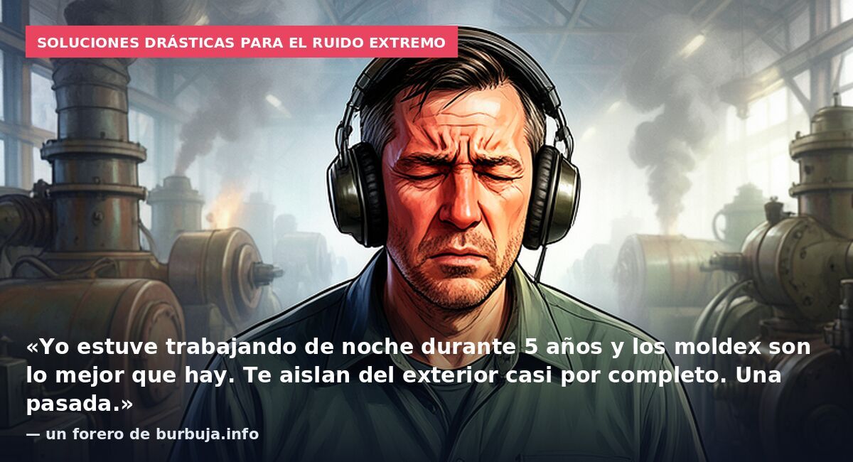Soluciones drásticas para el ruido extremo: «Yo estuve trabajando de noche durante 5 años y los moldex son lo mejor que hay. Te aislan del exterior casi por completo. Una pasada.» — un forero de burbuja.info