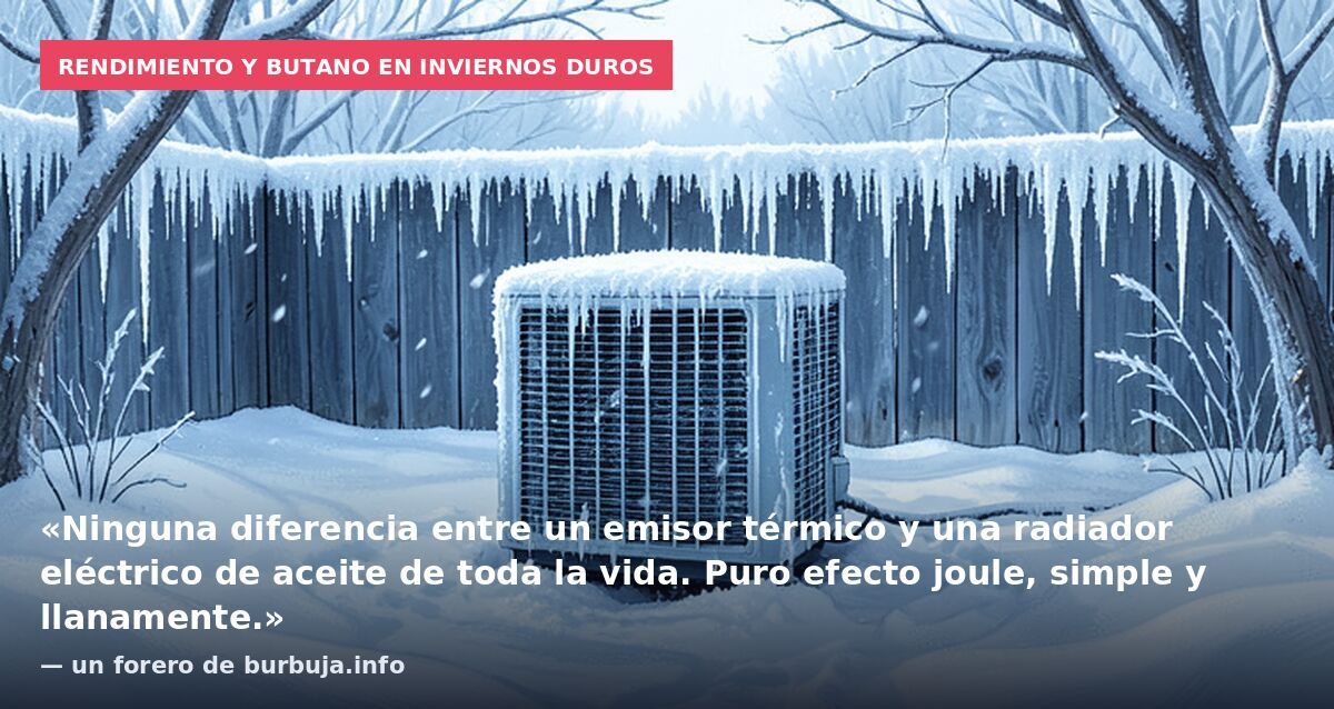 Rendimiento y butano en inviernos duros: «Ninguna diferencia entre un emisor térmico y una radiador eléctrico de aceite de toda la vida. Puro efecto joule, simple y llanamente.» — un forero de burbuja.info