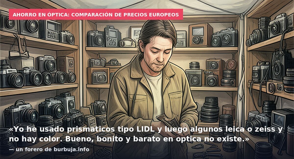 Ahorro en óptica: comparación de precios europeos: «Yo he usado prismaticos tipo LIDL y luego algunos leica o zeiss y no hay color. Bueno, bonito y barato en optica no existe.» — un forero de burbuja.info