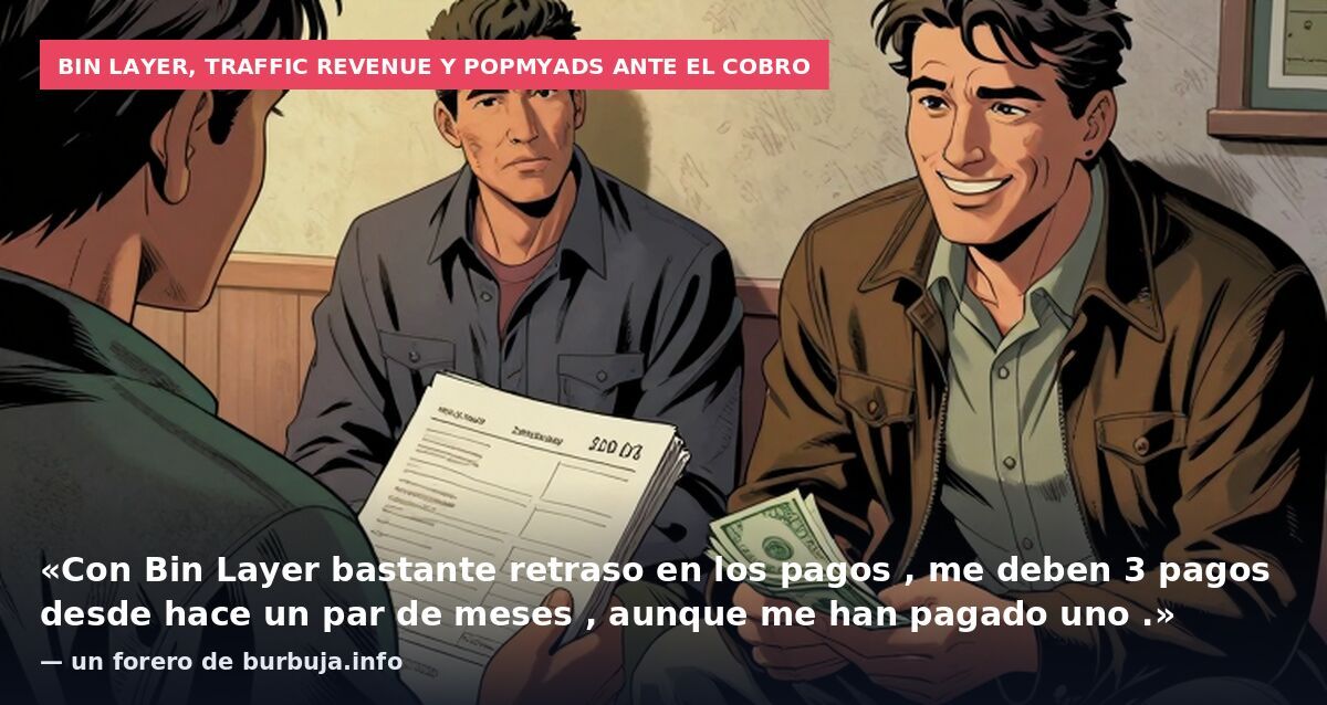 Bin Layer, Traffic Revenue y PopMyAds ante el cobro: «Con Bin Layer bastante retraso en los pagos , me deben 3 pagos desde hace un par de meses , aunque me han pagado uno .» — un forero de burbuja.info
