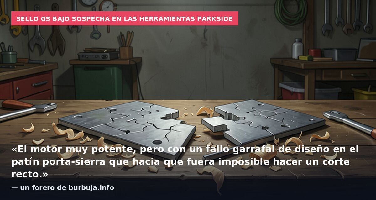 Sello GS bajo sospecha en las herramientas Parkside: «El motor muy potente, pero con un fallo garrafal de diseño en el patín porta-sierra que hacia que fuera imposible hacer un corte recto.» — un forero de burbuja.info