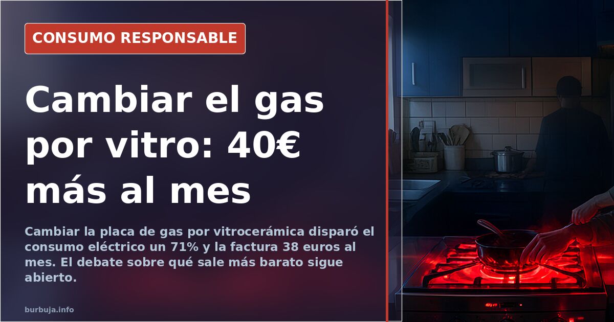 Placa vitrocerámica encendida con una olla, comparada con una cocina de gas de llama azul