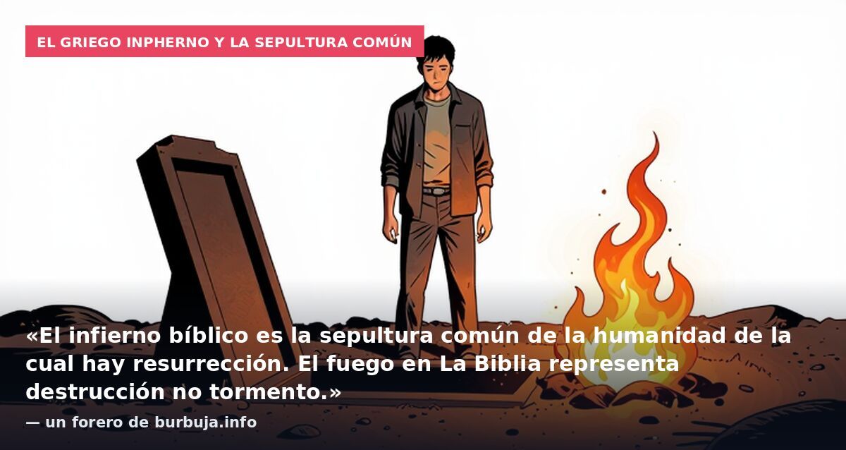El griego Inpherno y la sepultura común: «El infierno bíblico es la sepultura común de la humanidad de la cual hay resurrección. El fuego en La Biblia representa destrucción no tormento.» — un forero de burbuja.info