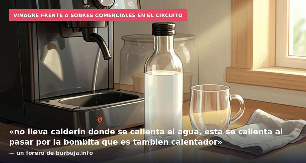 Vinagre frente a sobres comerciales en el circuito: «no lleva calderin donde se calienta el agua, esta se calienta al pasar por la bombita que es tambien calentador» — un forero de burbuja.info