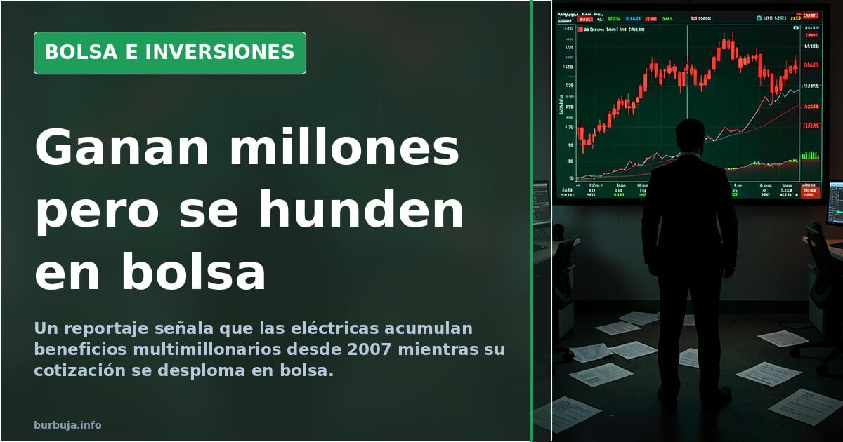 Gráfico bursátil con velas rojas y verdes sobre fondo oscuro mostrando el desplome de las eléctricas