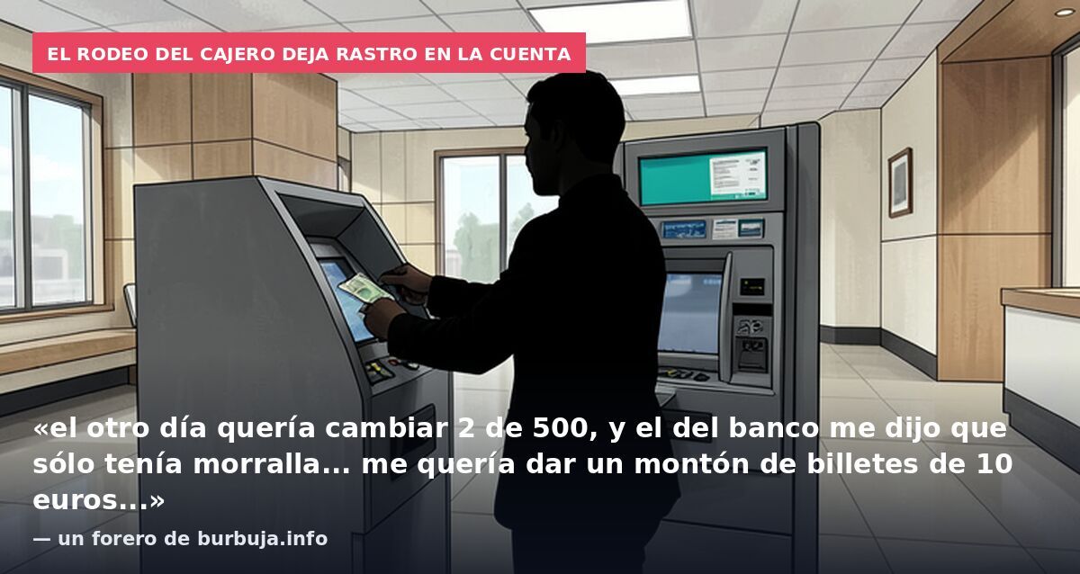 El rodeo del cajero deja rastro en la cuenta: «el otro día quería cambiar 2 de 500, y el del banco me dijo que sólo tenía morralla... me quería dar un montón de billetes de 10 euros...» — un forero de burbuja.info