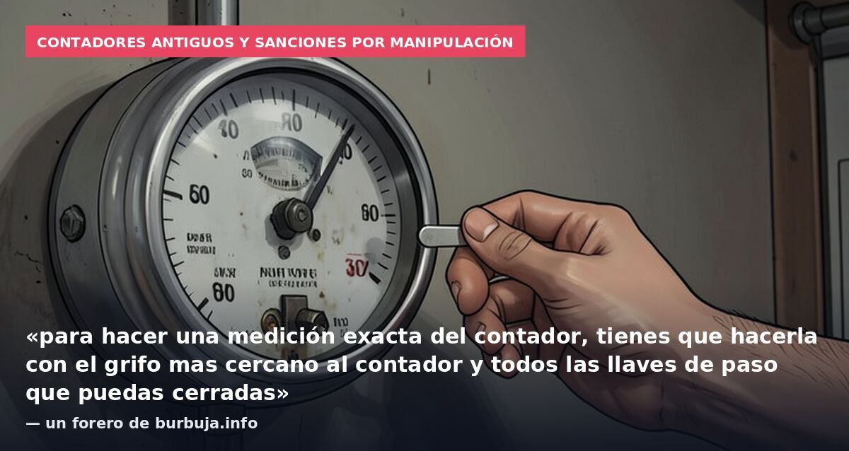 Contadores antiguos y sanciones por manipulación: «para hacer una medición exacta del contador, tienes que hacerla con el grifo mas cercano al contador y todos las llaves de paso que puedas cerradas» — un forero de burbuja.info