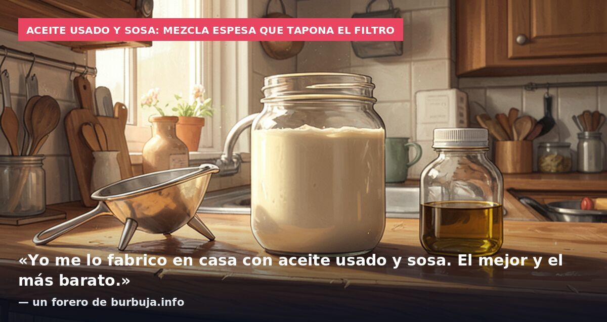 Aceite usado y sosa: mezcla espesa que tapona el filtro: «Yo me lo fabrico en casa con aceite usado y sosa. El mejor y el más barato.» — un forero de burbuja.info