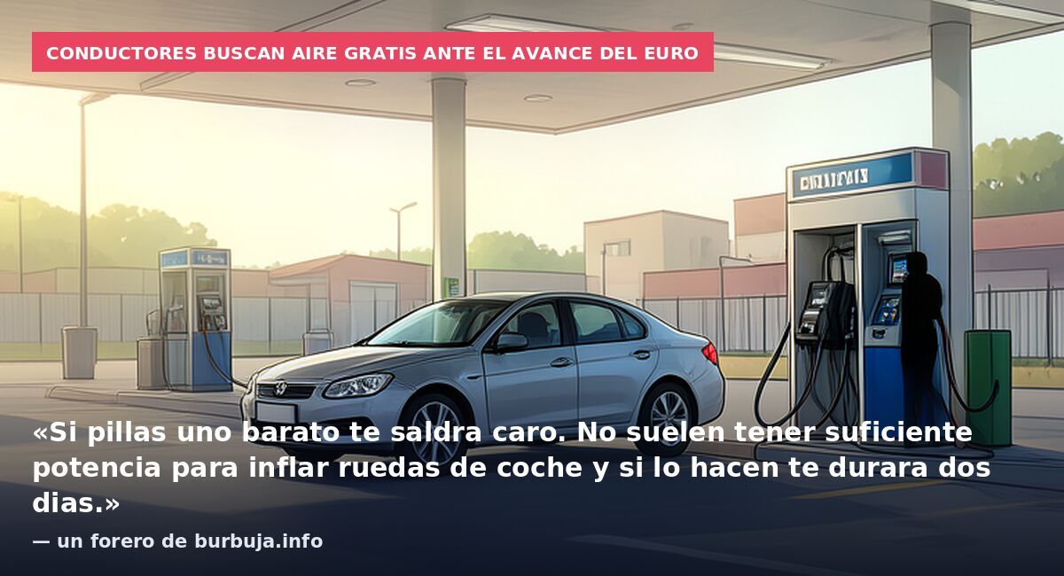Conductores buscan aire gratis ante el avance del euro: «Si pillas uno barato te saldra caro. No suelen tener suficiente potencia para inflar ruedas de coche y si lo hacen te durara dos dias.» — un forero de burbuja.info