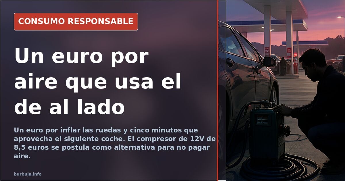 Compresor de aire portátil de 12 voltios conectado al mechero de un coche para inflar las ruedas