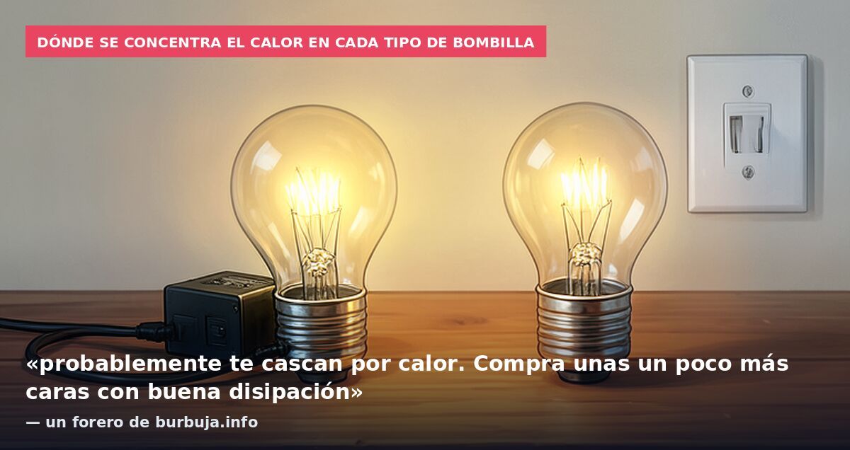 Dónde se concentra el calor en cada tipo de bombilla: «probablemente te cascan por calor. Compra unas un poco más caras con buena disipación» — un forero de burbuja.info
