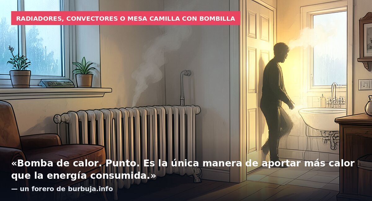 Radiadores, convectores o mesa camilla con bombilla: «Bomba de calor. Punto. Es la única manera de aportar más calor que la energía consumida.» — un forero de burbuja.info