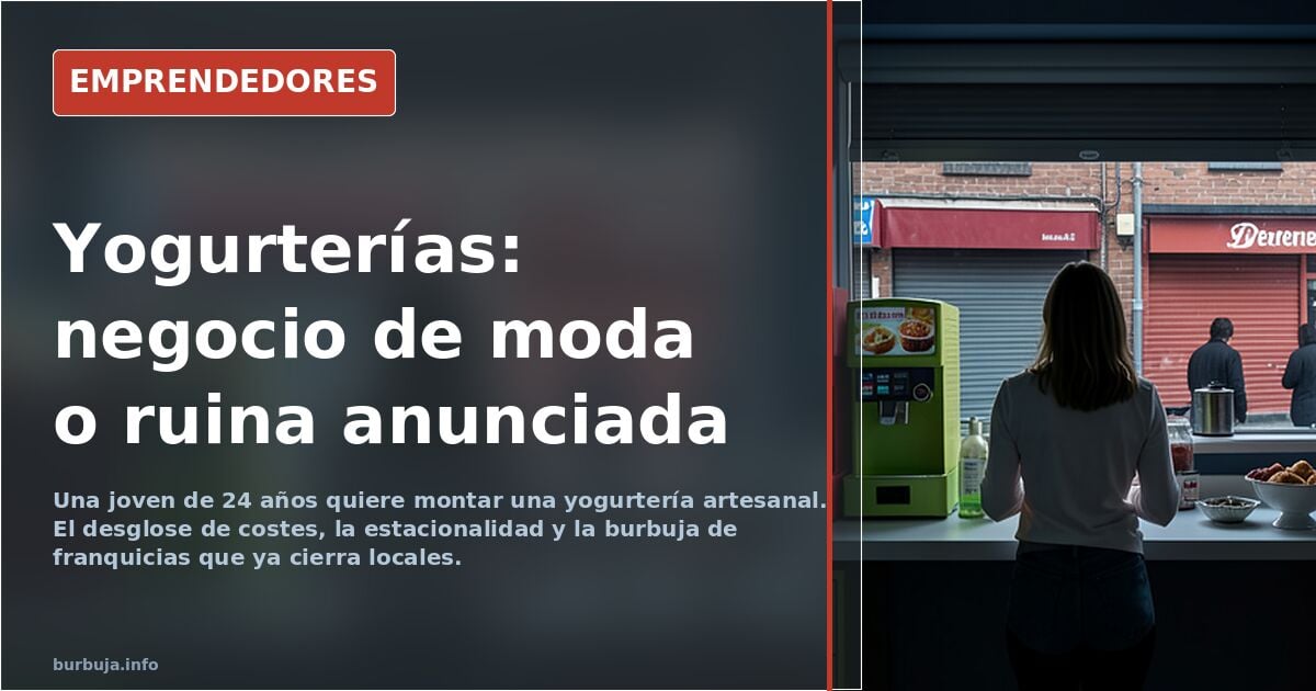 Interior de una yogurtería con máquina de yogur helado y toppings en una calle céntrica