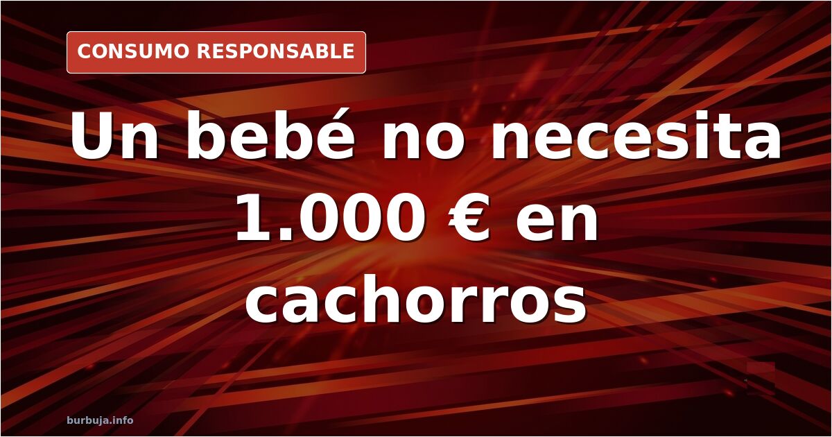 Carrito de bebé de segunda mano junto a una cuna y ropa heredada, símbolo del gasto innecesario al ser padre