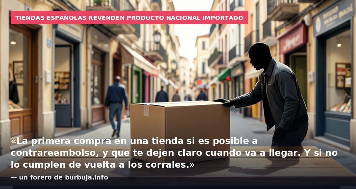 Tiendas españolas revenden producto nacional importado: «La primera compra en una tienda si es posible a contrareembolso, y que te dejen claro cuando va a llegar. Y si no lo cumplen de vuelta a los corrales.» — un forero de burbuja.info