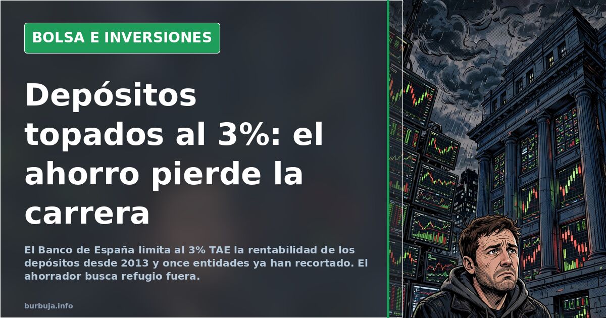 Pantalla de terminal financiera con la comparativa de tipos de depósito frente al tope del 3% TAE fijado por el Banco de Espa