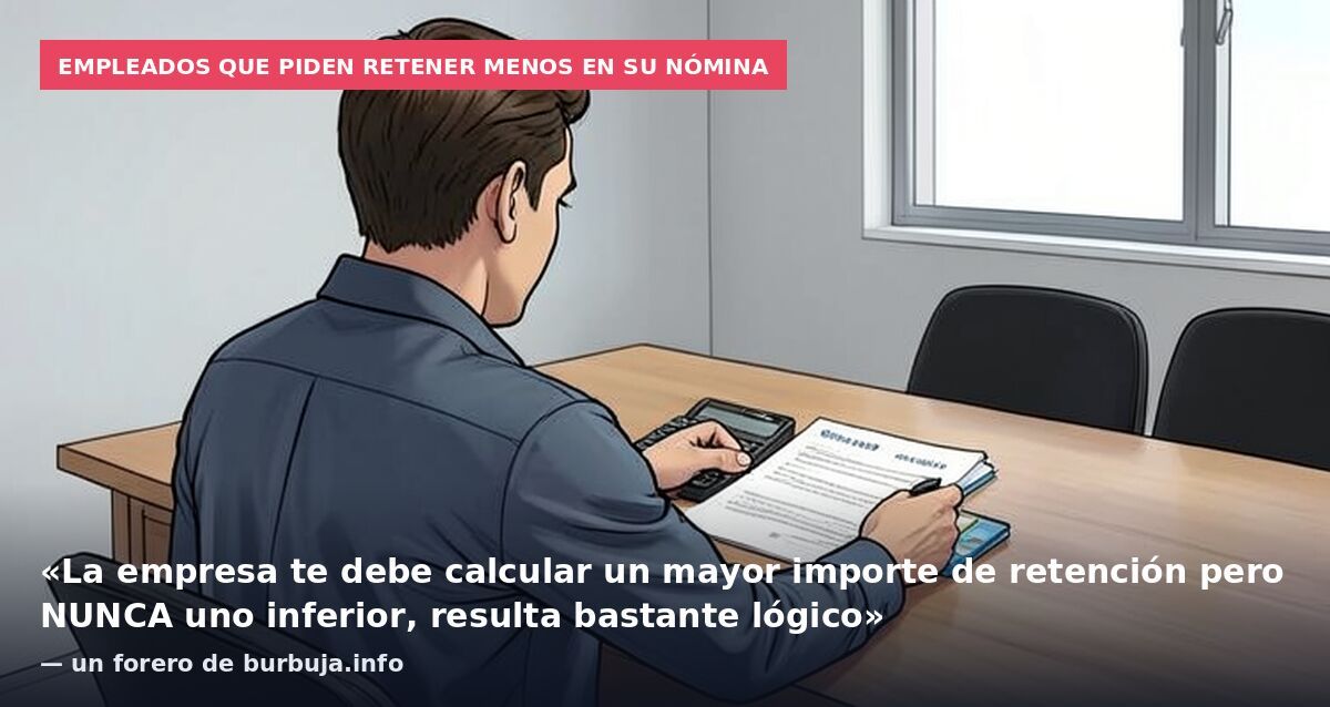 Empleados que piden retener menos en su nómina: «La empresa te debe calcular un mayor importe de retención pero NUNCA uno inferior, resulta bastante lógico» — un forero de burbuja.info