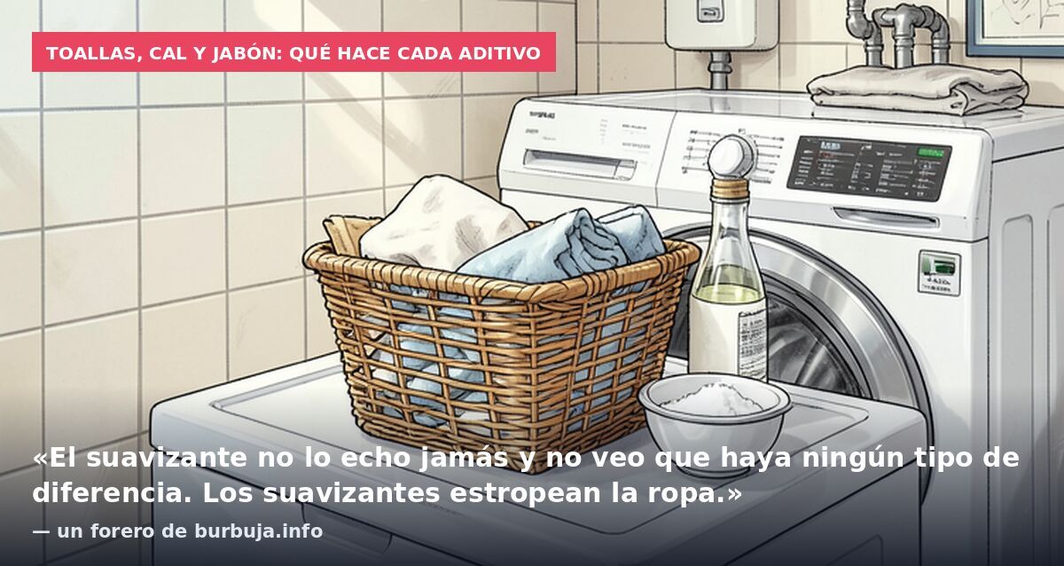 Toallas, cal y jabón: qué hace cada aditivo: «El suavizante no lo echo jamás y no veo que haya ningún tipo de diferencia. Los suavizantes estropean la ropa.» — un forero de burbuja.info