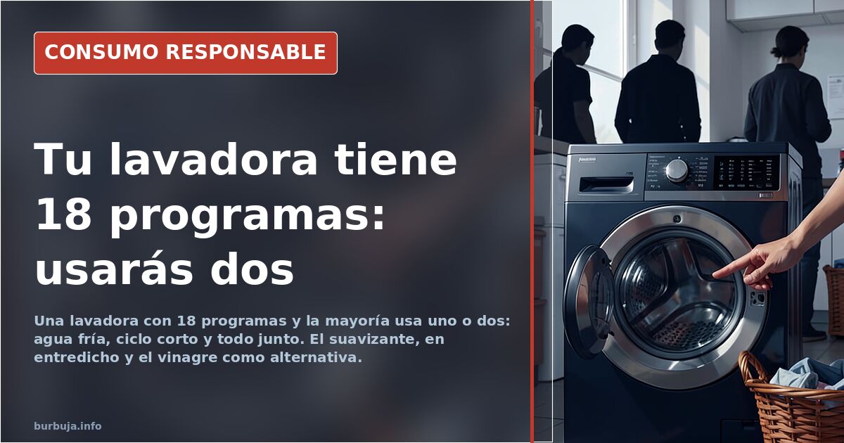 Lavadora doméstica con panel de programas y ropa mezclada en el tambor