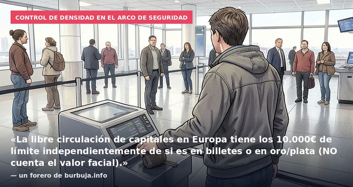 Control de densidad en el arco de seguridad: «La libre circulación de capitales en Europa tiene los 10.000€ de límite independientemente de si es en billetes o en oro/plata (NO cuenta el valor facial).» — un forero de burbuja.info