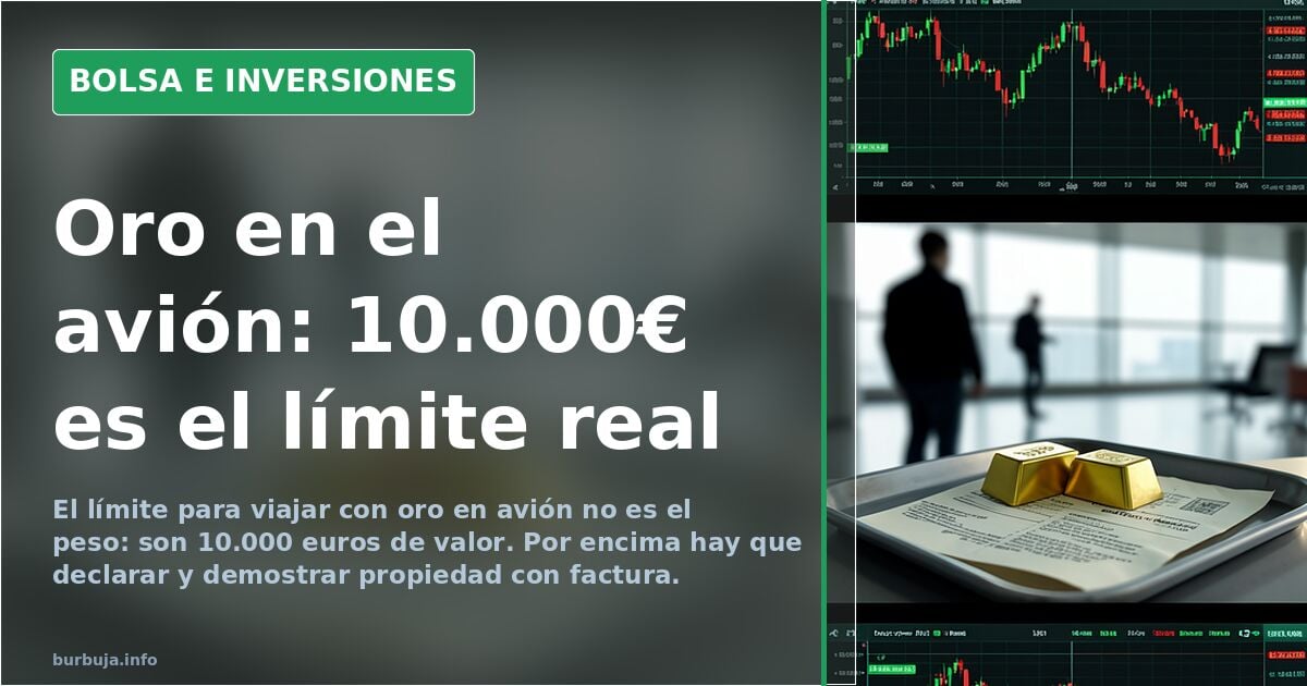 Monedas de oro y lingotes junto a un billete de avión y una cartera sobre fondo oscuro de gráficos financieros