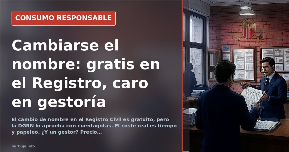 Formulario de solicitud de cambio de nombre en el Registro Civil español sobre una mesa