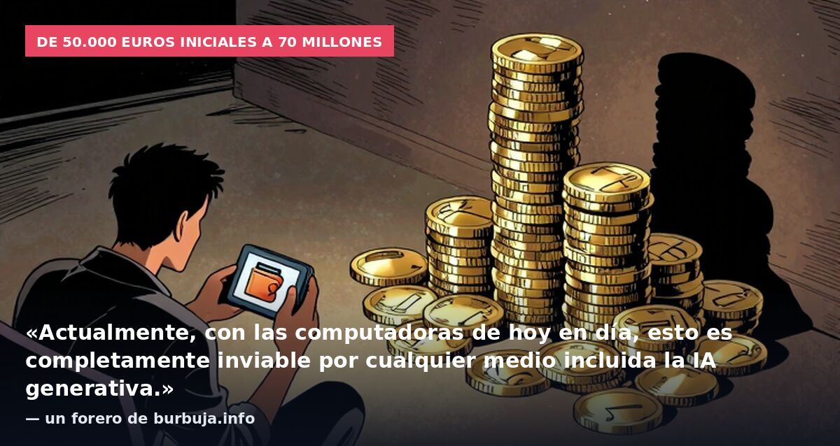 De 50.000 euros iniciales a 70 millones: «Actualmente, con las computadoras de hoy en día, esto es completamente inviable por cualquier medio incluida la IA generativa.» — un forero de burbuja.info