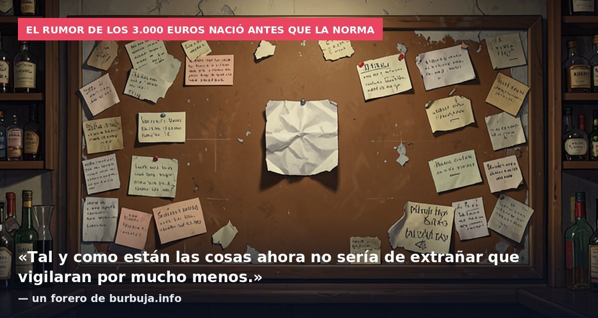 El rumor de los 3.000 euros nació antes que la norma: «Tal y como están las cosas ahora no sería de extrañar que vigilaran por mucho menos.» — un forero de burbuja.info