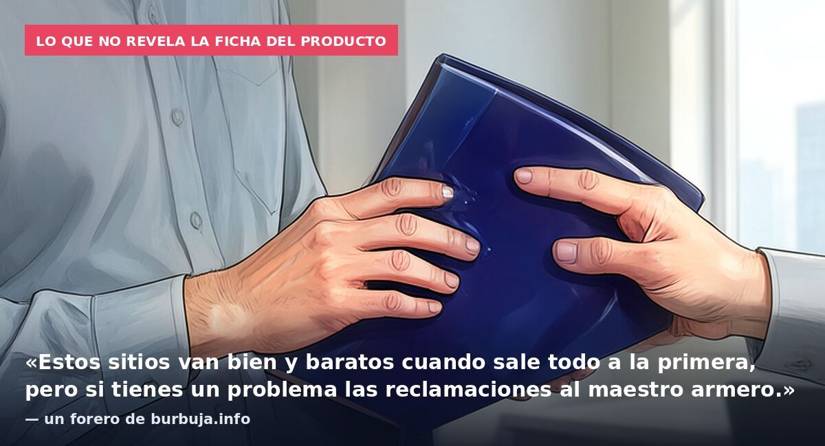 Lo que no revela la ficha del producto: «Estos sitios van bien y baratos cuando sale todo a la primera, pero si tienes un problema las reclamaciones al maestro armero.» — un forero de burbuja.info
