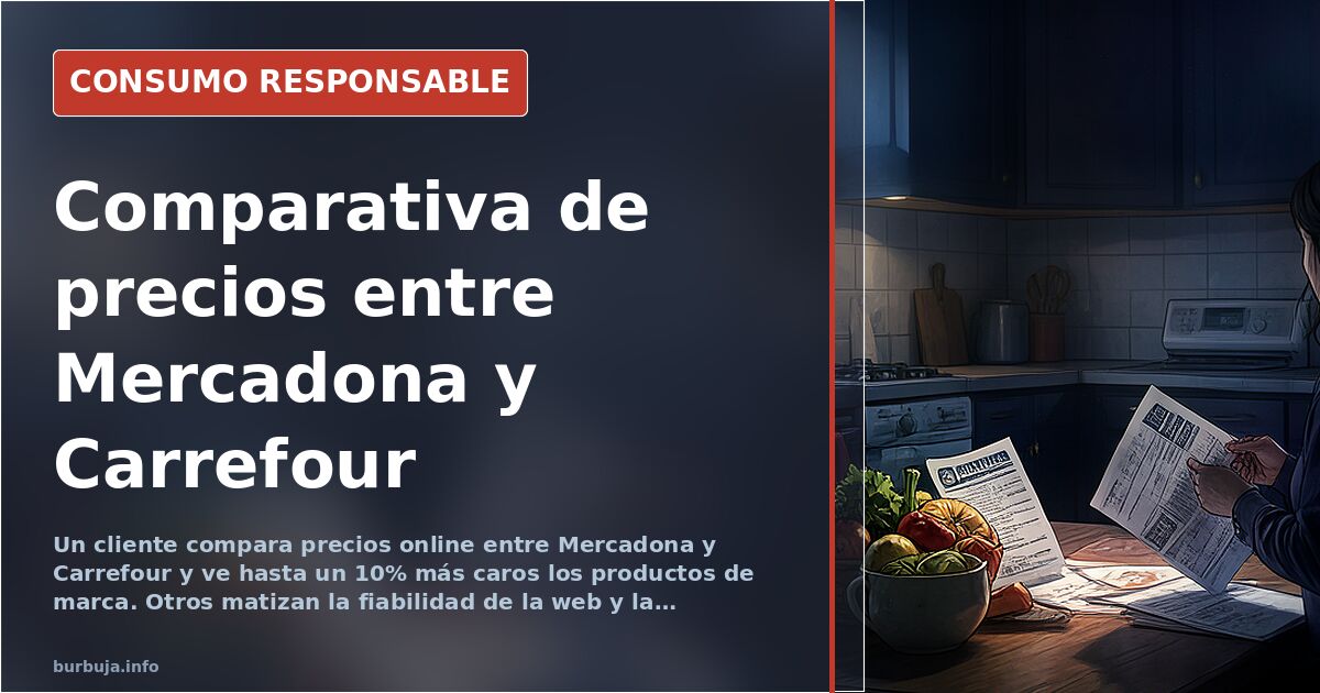 Comparativa de precios entre Mercadona y Carrefour con carro de la compra y etiquetas de marca blanca