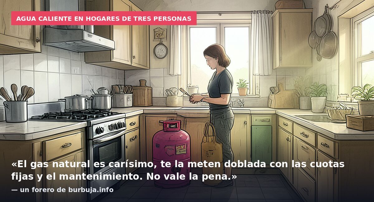 Agua caliente en hogares de tres personas: «El gas natural es carísimo, te la meten doblada con las cuotas fijas y el mantenimiento. No vale la pena.» — un forero de burbuja.info