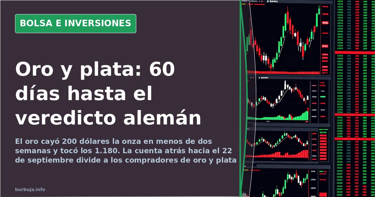 Gráfico de velas del precio del oro y la plata en una pantalla de terminal financiera con líneas rojas y verdes
