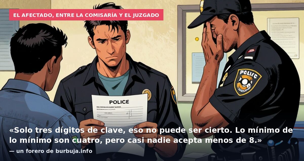 El afectado, entre la comisaría y el juzgado: «Solo tres dígitos de clave, eso no puede ser cierto. Lo mínimo de lo mínimo son cuatro, pero casi nadie acepta menos de 8.» — un forero de burbuja.info