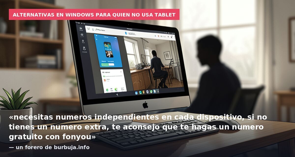 Alternativas en Windows para quien no usa tablet: «necesitas numeros independientes en cada dispositivo, si no tienes un numero extra, te aconsejo que te hagas un numero gratuito con fonyou» — un forero de burbuja.info