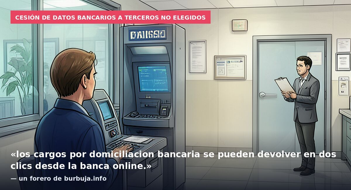 Cesión de datos bancarios a terceros no elegidos: «los cargos por domiciliacion bancaria se pueden devolver en dos clics desde la banca online.» — un forero de burbuja.info