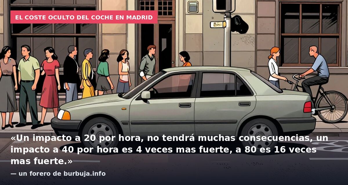 El coste oculto del coche en Madrid: «Un impacto a 20 por hora, no tendrá muchas consecuencias, un impacto a 40 por hora es 4 veces mas fuerte, a 80 es 16 veces mas fuerte.» — un forero de burbuja.info