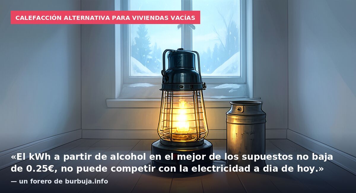 Calefacción alternativa para viviendas vacías: «El kWh a partir de alcohol en el mejor de los supuestos no baja de 0.25€, no puede competir con la electricidad a dia de hoy.» — un forero de burbuja.info