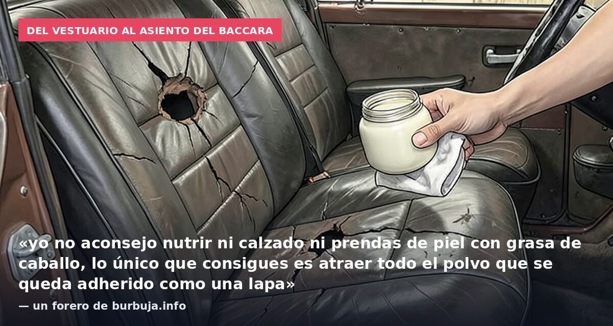 Del vestuario al asiento del Baccara: «yo no aconsejo nutrir ni calzado ni prendas de piel con grasa de caballo, lo único que consigues es atraer todo el polvo que se queda adherido como una lapa» — un forero de burbuja.info